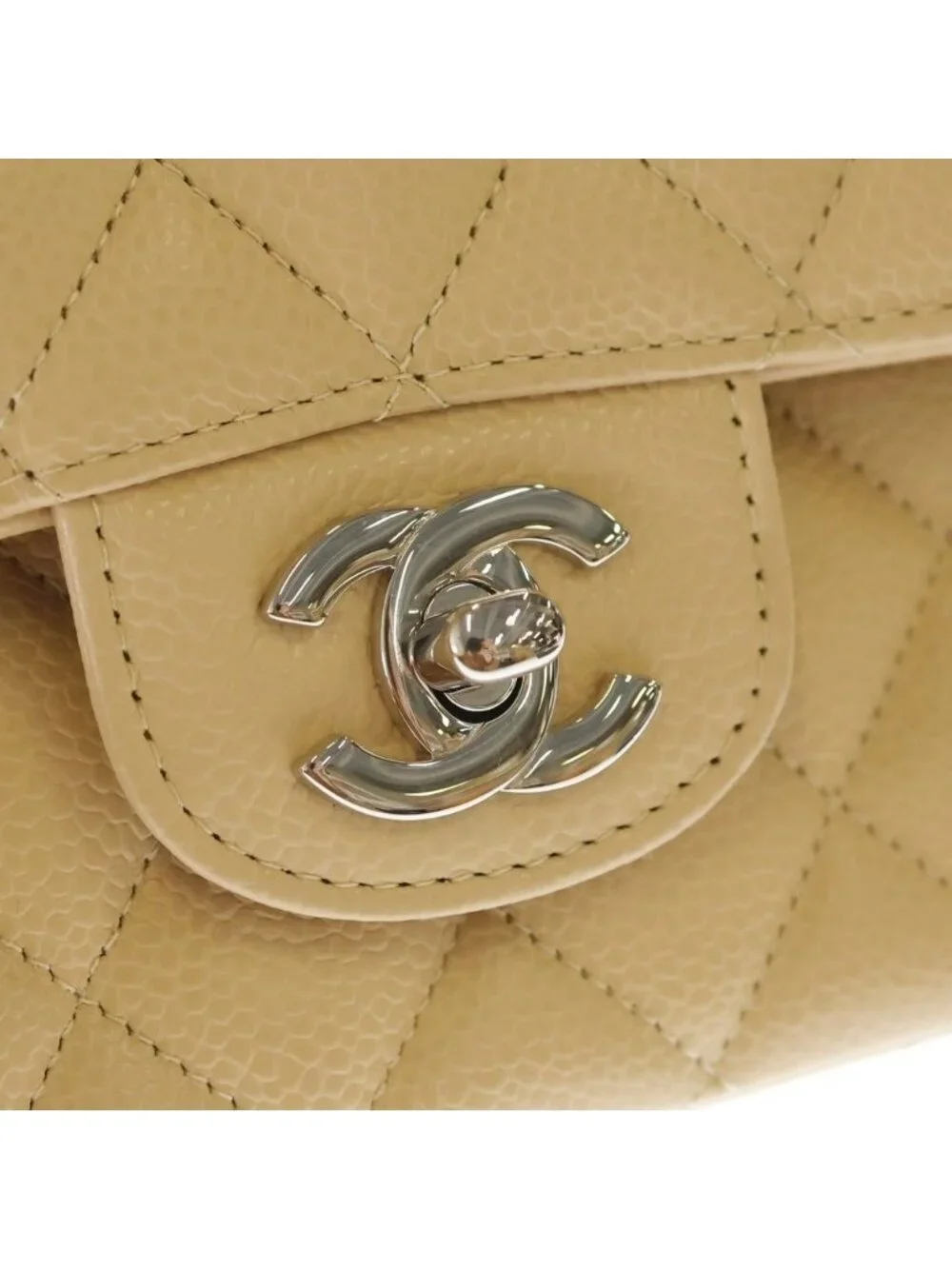 Chanel Quilted 25 Double Flap Chain Caviar Leather Silver Shoulder Bag Plate